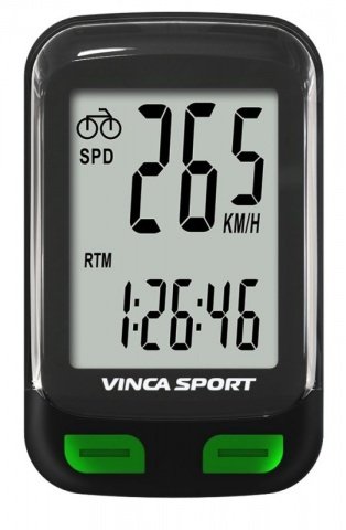 Купить Велокомпьютер 12 функций V-3600 черный с зеленым, инд.уп. Vinca Sport